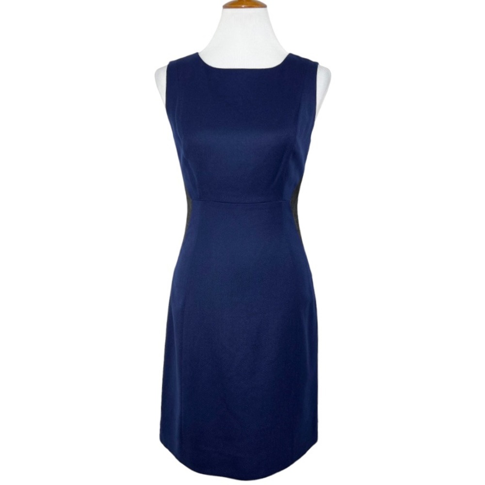 Elie Tahari Navy Blue Black Lace Sleeveless Sheath Office Cocktail Dress